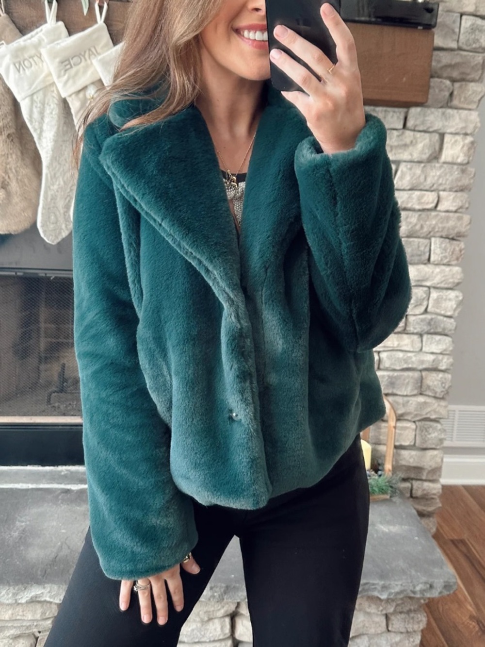 Rain + Rose Teal Faux Fur Jacket Medium NWOT